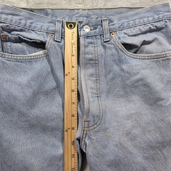 Levis 501 Jeans Mens 33x34 Light Wash Blue Button Fly Straight Leg Paint Stains - Picture 12 of 13